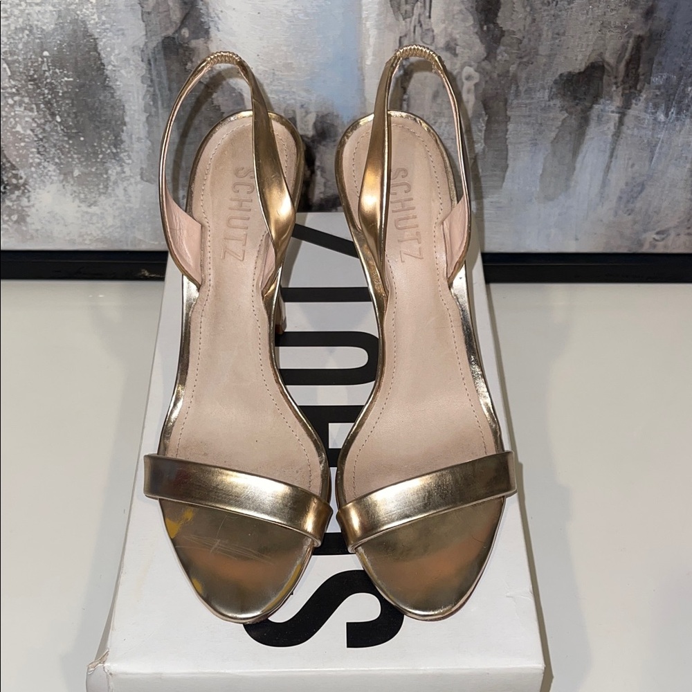 SCHUTZ Metallic Gold Slingback Heels